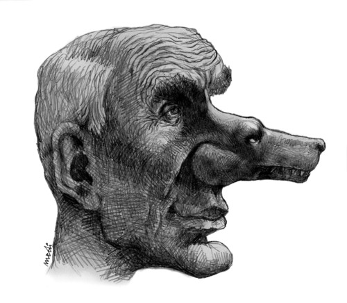 Cartoon: aggressive nose (medium) by Medi Belortaja tagged egoism,wolf,dog,face,man,nose,aggressive