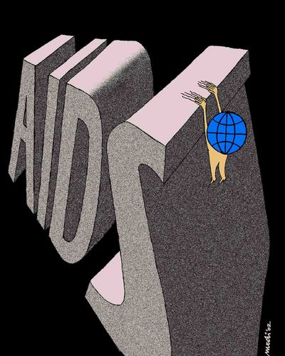 Cartoon: aids... (medium) by Medi Belortaja tagged dangerous,aids,situations,globe