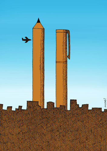 Cartoon: attack on media (medium) by Medi Belortaja tagged pen,journalists,journalist,journalism,media,attack,pencil