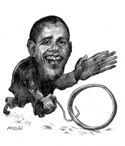 Cartoon: Obama (medium) by Medi Belortaja tagged candidate,obama,barack,elections,hous,white,president,usa