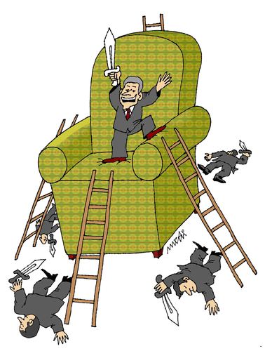 Cartoon: battle for power (medium) by Medi Belortaja tagged conflict,winner,head,leader,power,battle