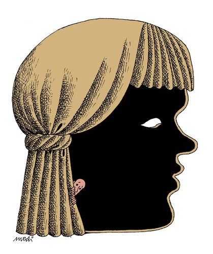 Cartoon: blank face (medium) by Medi Belortaja tagged blank,face,girl,woman,love,loved,fear,scared,man,wife,husband,theatre