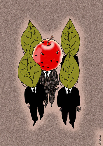 Cartoon: bodyguards and chief (medium) by Medi Belortaja tagged leafes,worms,apple,chief,gead,bodyguards