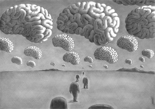 Cartoon: brain clouds (medium) by Medi Belortaja tagged mind,skies,people,head,clouds,brain,surreal
