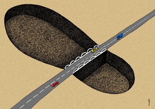 Cartoon: bridge (medium) by Medi Belortaja tagged shoe,track,bridge,road,highway