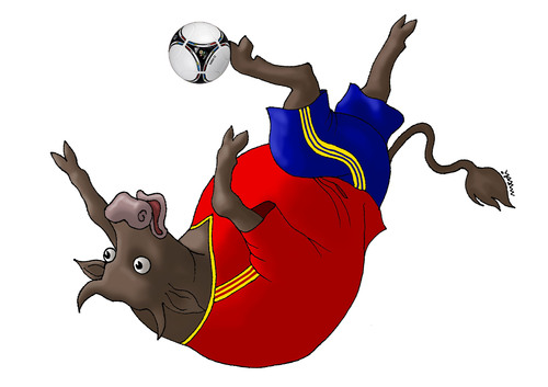 Cartoon: bull footballer (medium) by Medi Belortaja tagged football,footballer,bull,spain,toro,soccer,euro,2012