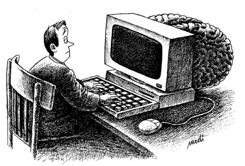 Cartoon: computer minded (medium) by Medi Belortaja tagged brain,mind,computer,man,digital
