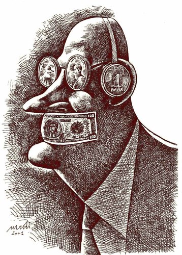 Cartoon: corrupted man (medium) by Medi Belortaja tagged glasses,money,corruption,man,corrupted