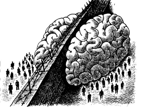 Cartoon: dilemma (medium) by Medi Belortaja tagged hate,division,peoples,wall,brain,dilemma