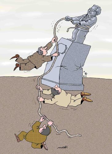 Cartoon: force of dictat (medium) by Medi Belortaja tagged memorial,monumment,dictator,crash,conflict