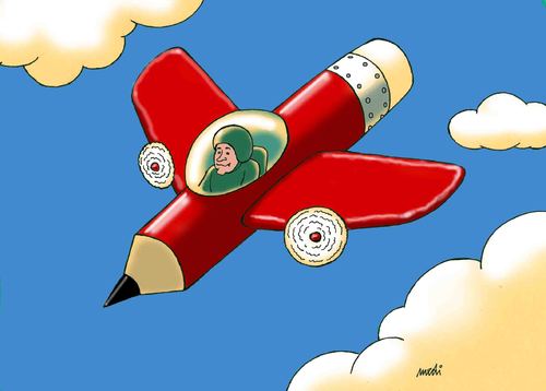 Cartoon: free flight (medium) by Medi Belortaja tagged pencil,flying,flight,free,plane,humor