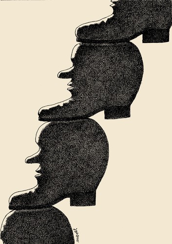 Cartoon: headshoes (medium) by Medi Belortaja tagged head,heads,shoe,shoes,repression,hierachy,humiliation,dictatorship,career,people