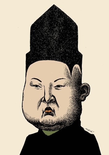 Cartoon: kim jong un (medium) by Medi Belortaja tagged kim,jong,un,leader,phenian,north,korea,communism,missile,military,security,weapon,nuclear,hair,fashion