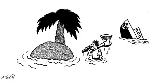 Cartoon: last tree (medium) by Medi Belortaja tagged tree,last,environment,ax,cut,trees,island,robinson,crusoe
