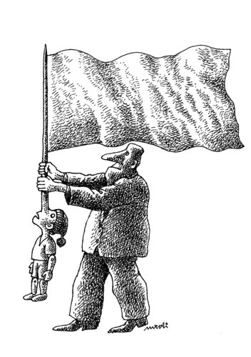 Cartoon: liar flag (medium) by Medi Belortaja tagged standardbearer,politicians,pinocchio,manupulation,flag,lies,ideology