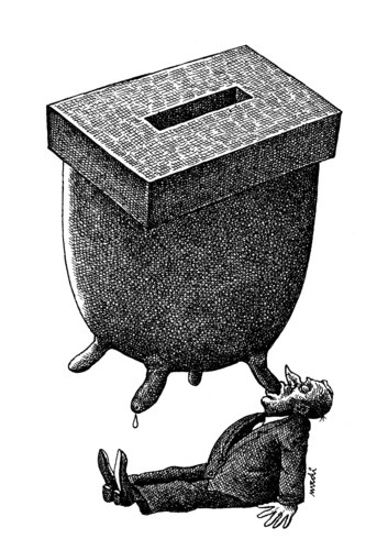 Cartoon: milk of elections (medium) by Medi Belortaja tagged manipulations,vote,politicians,box,ballot,elections,milk