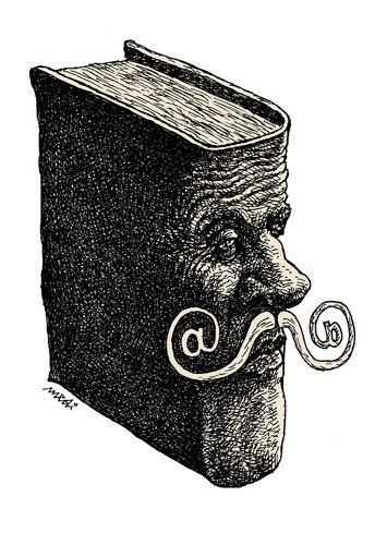 Cartoon: modern mustache (medium) by Medi Belortaja tagged modern,mustache,book,internet,at