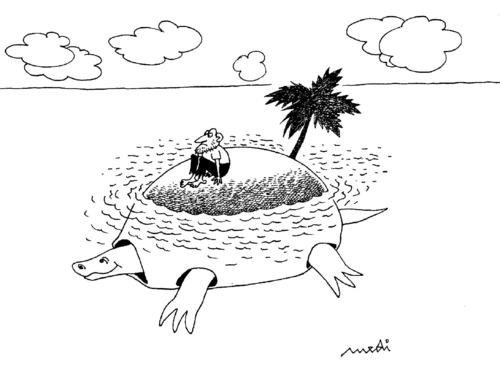 Cartoon: movement of the island (medium) by Medi Belortaja tagged crusoe,robinson,turtles,sland,movement