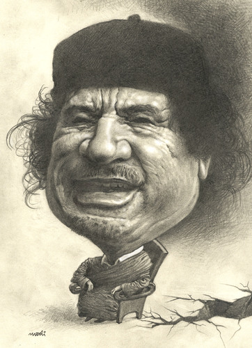 Cartoon: Muammar El-Gaddafi (medium) by Medi Belortaja tagged libya,gaddafi,el,muammar