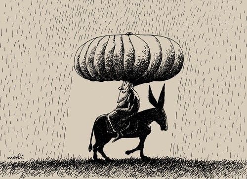 Cartoon: Nasreddin in the rain (medium) by Medi Belortaja tagged nasreddin,hodja,rain