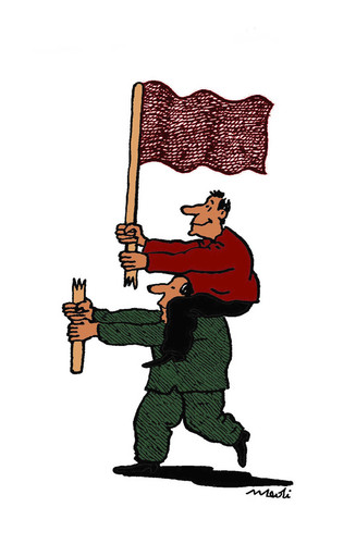 Cartoon: acquisition of the flag (medium) by Medi Belortaja tagged standardbearer,politicians,abuse,flag