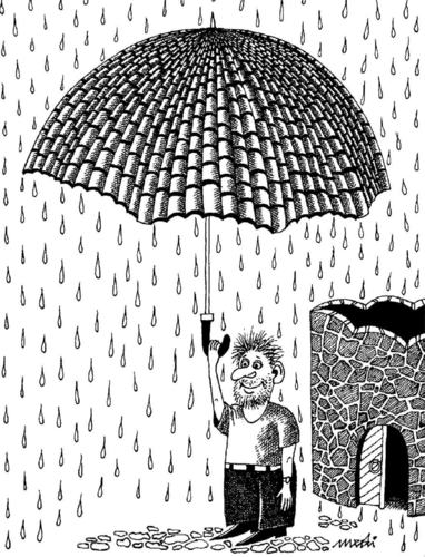 Cartoon: Use of roof (medium) by Medi Belortaja tagged rain,umbrella,roof