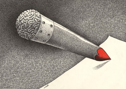 Cartoon: passion and reason (medium) by Medi Belortaja tagged mind,brain,love,pencil,reason,heart,passion