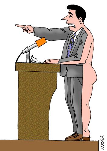 Cartoon: half naked politician (medium) by Medi Belortaja tagged speech,promises,elections,politician,naked,half