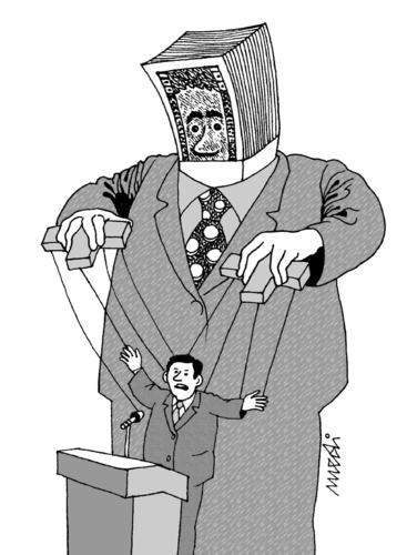 Cartoon: Politiciens and Corruption (medium) by Medi Belortaja tagged money,marionetten,speech,corrupted,corruption,politicians