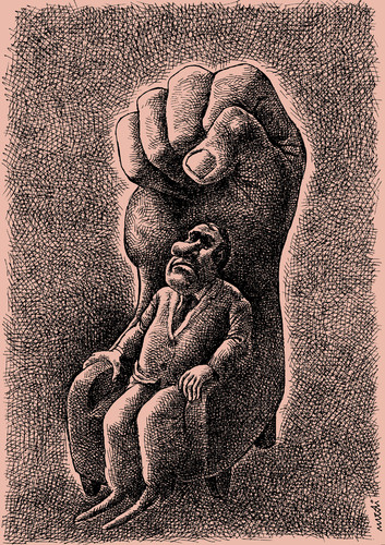 Cartoon: power (medium) by Medi Belortaja tagged dictatorship,dictator,punch,democracy,revolt,seat,chair,power