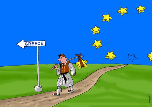 Cartoon: return to home (medium) by Medi Belortaja tagged return,to,home,greece,crisis,eurozone,euro,eu,europe,stars,drahma
