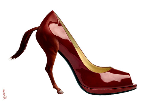 Cartoon: scarpe (medium) by Medi Belortaja tagged scarpe,shoe,shoes,horse,tail,woman,women