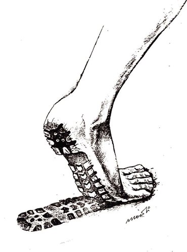 Cartoon: the feet (medium) by Medi Belortaja tagged leg,poverty,feet,track,shoe