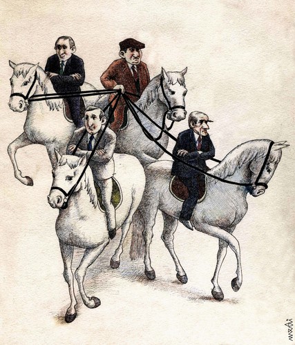 Cartoon: tutelage with horses (medium) by Medi Belortaja tagged servants,servility,head,boss,chief,horses,horse,tutelage