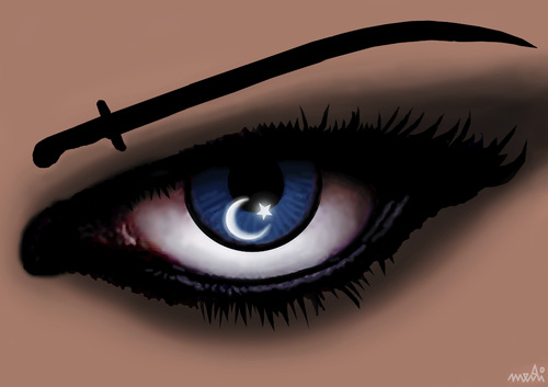 Cartoon: turkish eye (medium) by Medi Belortaja tagged turkish,turkey,eye,woman,flag