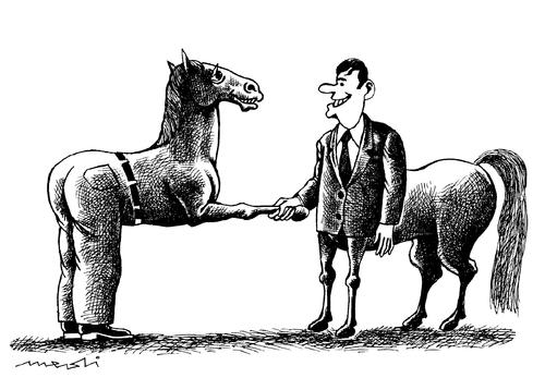 Cartoon: two friends (medium) by Medi Belortaja tagged humor,man,horse,gandhake