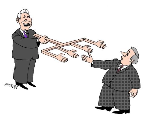 Cartoon: shaking hands (medium) by Medi Belortaja tagged negotiations,politicians,hypocrisia,handshake