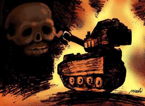 Cartoon: tank and war (medium) by Medi Belortaja tagged war,skull,tank,smoke