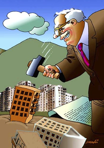 Cartoon: constructors of buildings (medium) by Medi Belortaja tagged hammer,buildings,constructors,environment,ecology