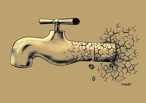 Cartoon: water (medium) by Medi Belortaja tagged global,warming,tap,cracded,cracking,water,environment
