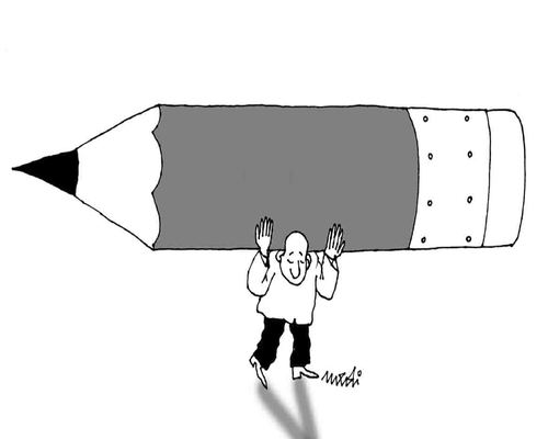 Cartoon: weight account (medium) by Medi Belortaja tagged account,weight,pencil,support