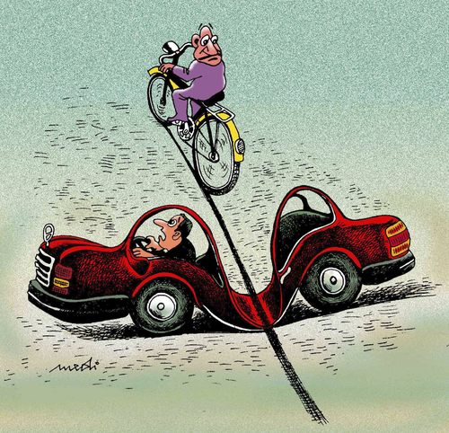 Cartoon: strong bike (medium) by Medi Belortaja tagged humor,accident,car,bicycles,bike,strong