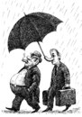 Cartoon: boss and servant (small) by Medi Belortaja tagged boss,servant,rich,poor,poverty,umbrella,rain,nose,capitalism