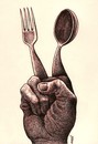 Cartoon: V (small) by Medi Belortaja tagged spoon,fork,freedom,victory,democracy,poor,poverty,hungry,hunger,food