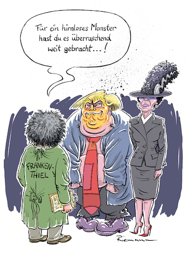 Cartoon: Dr. Frankenthiel (medium) by Riemann tagged trump,melania,peter,thiel,frankenstein,braut,monster,usa,republikaner,cartoon,george,riemann,trump,melania,peter,thiel,frankenstein,braut,monster,usa,republikaner,cartoon,george,riemann