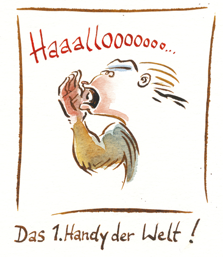 Cartoon: Erstes Handy (medium) by Riemann tagged handy,telefon,cell,phone,digital,technologie,george,riemann,handy,telefon,cell,phone,digital,technologie,george,riemann