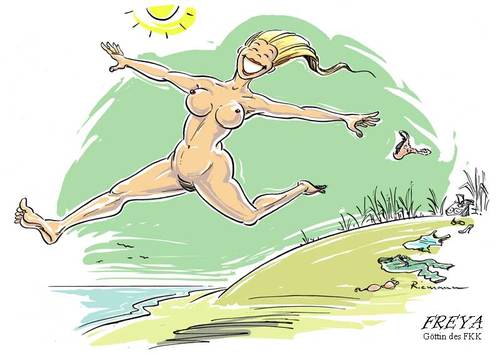 Cartoon: Freya (medium) by Riemann tagged freya,deutsche,antike,goetter,gods,goettin,fkk,strand,nackt,nudity,goddess