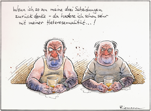 Cartoon: Hadern (medium) by Riemann tagged mann,frau,beziehung,ehe,scheidung,heirat,heterosexualität,homosexualität,cartoon,george,riemann,mann,frau,beziehung,ehe,scheidung,heirat,heterosexualität,homosexualität,cartoon,george,riemann