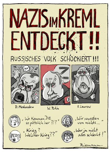 Cartoon: Kremplnazis (medium) by Riemann tagged russland,putin,nazis,moskau,ukraine,krieg,überfall,kriegsverbrechen,diktatur,lawrow,medwedew,russisches,volk,oligarchen,mafia,faschisten,geschichte,luegen,fake,news,cartoon,george,riemann,russland,putin,nazis,moskau,ukraine,krieg,überfall,kriegsverbrechen,diktatur,lawrow,medwedew,russisches,volk,oligarchen,mafia,faschisten,geschichte,luegen,fake,news,cartoon,george,riemann