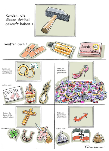 Cartoon: Logisch! (medium) by Riemann tagged online,shopping,amazon,ebay,konsum,käuferverhalten,cookies,logarithmen,spionieren,verhalten,verhaltensmuster,ehe,schuhe,aberglaube,religion,afd,aluhut,reichsflagge,cartoon,george,riemann,online,shopping,amazon,ebay,konsum,käuferverhalten,cookies,logarithmen,spionieren,verhalten,verhaltensmuster,ehe,schuhe,aberglaube,religion,afd,aluhut,reichsflagge,cartoon,george,riemann